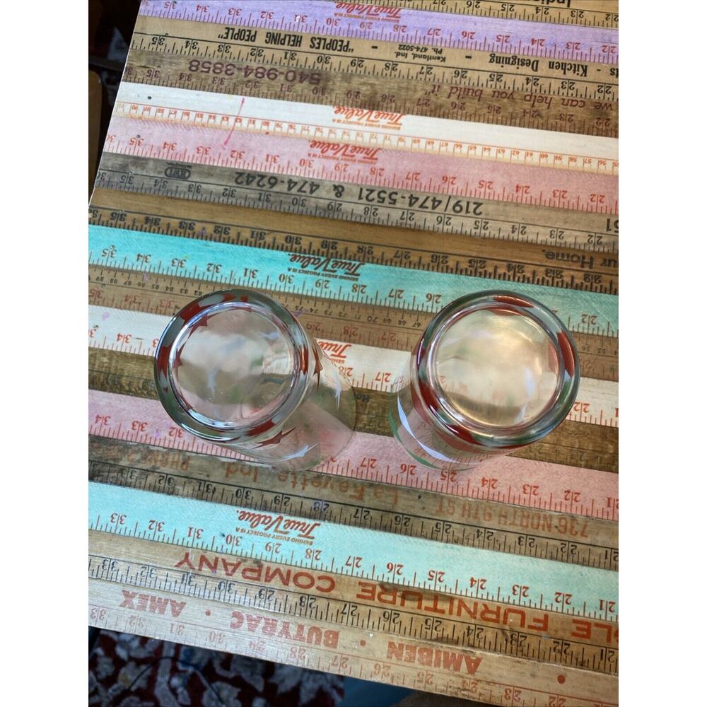 2 Vintage Red Green White Diamond Star Atomic Pattern MCM Tumbler Drinking Glass - Picture 5 of 8